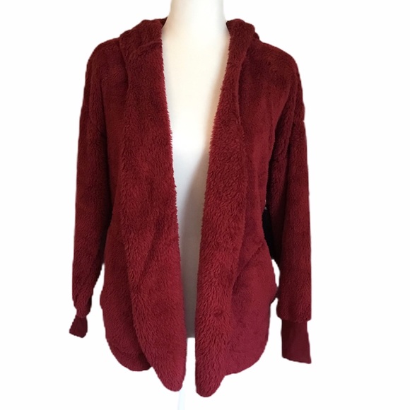 COPY - NWT Almost Famous Sherpa Burgundy Hooded Cardigan SALE! - Picture 1 of 7